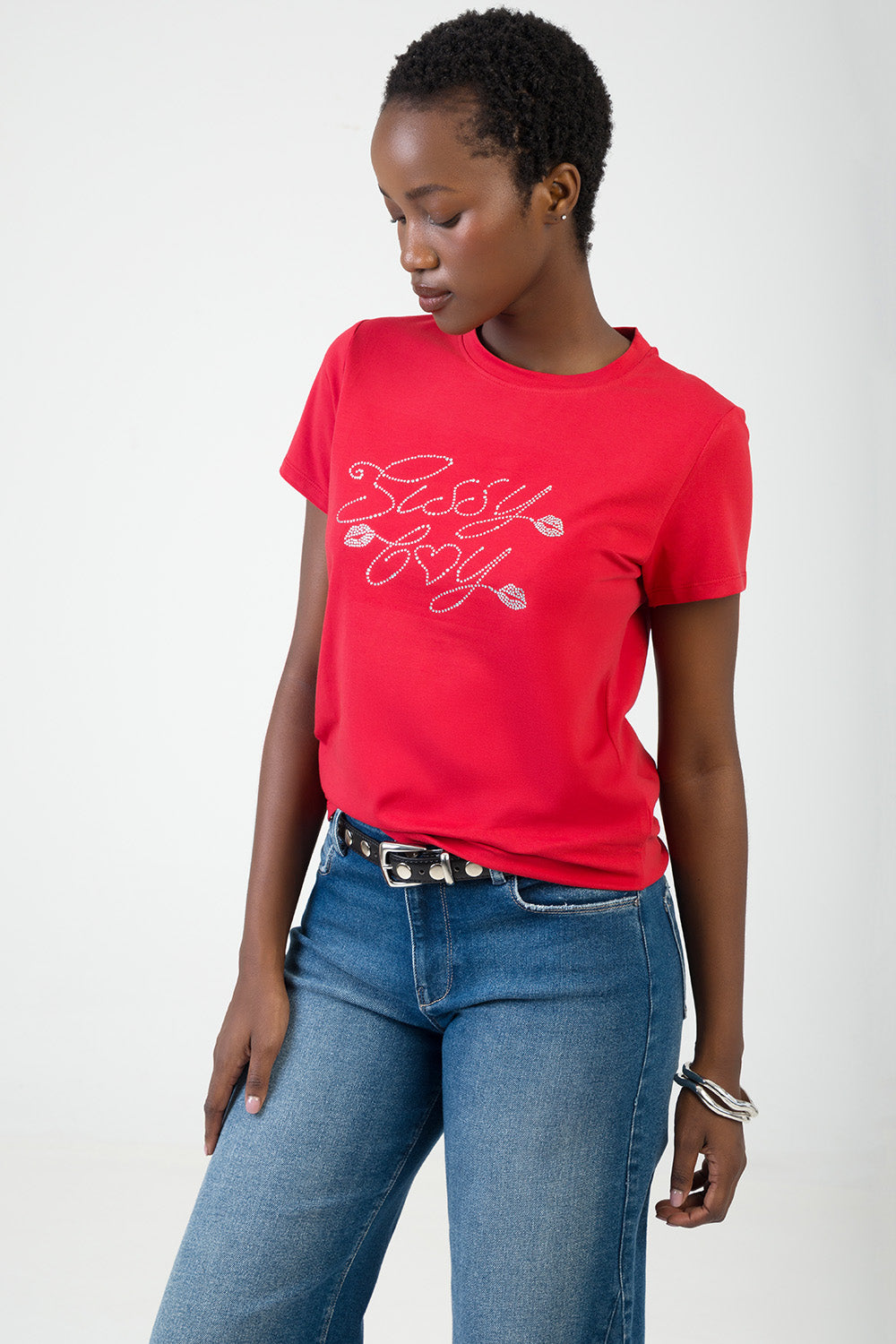Chase It: Regular T-Shirt With Bling Logo - Red