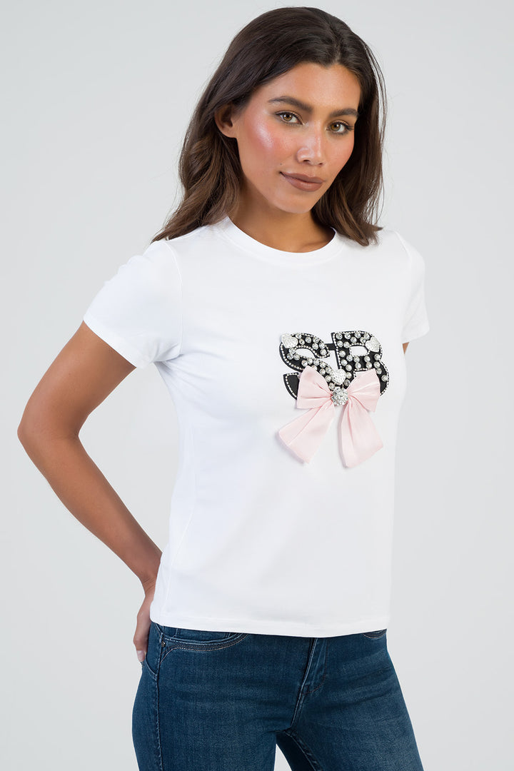 Make Your Move Logo & Pink Bow Regular T-Shirt - White