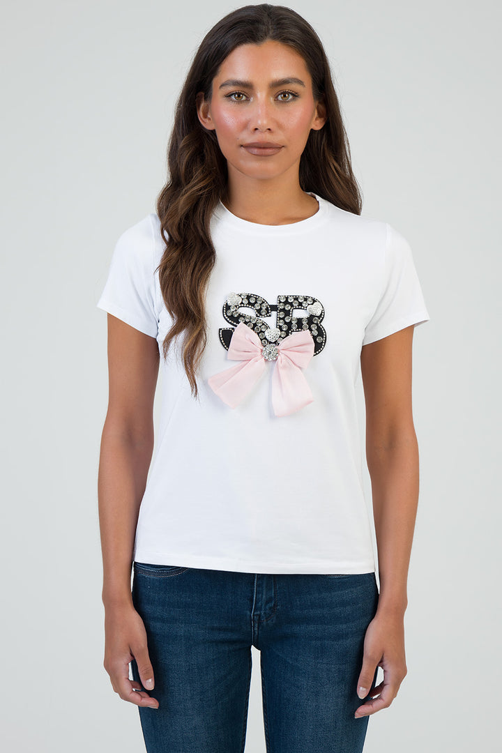 Make Your Move Logo & Pink Bow Regular T-Shirt - White
