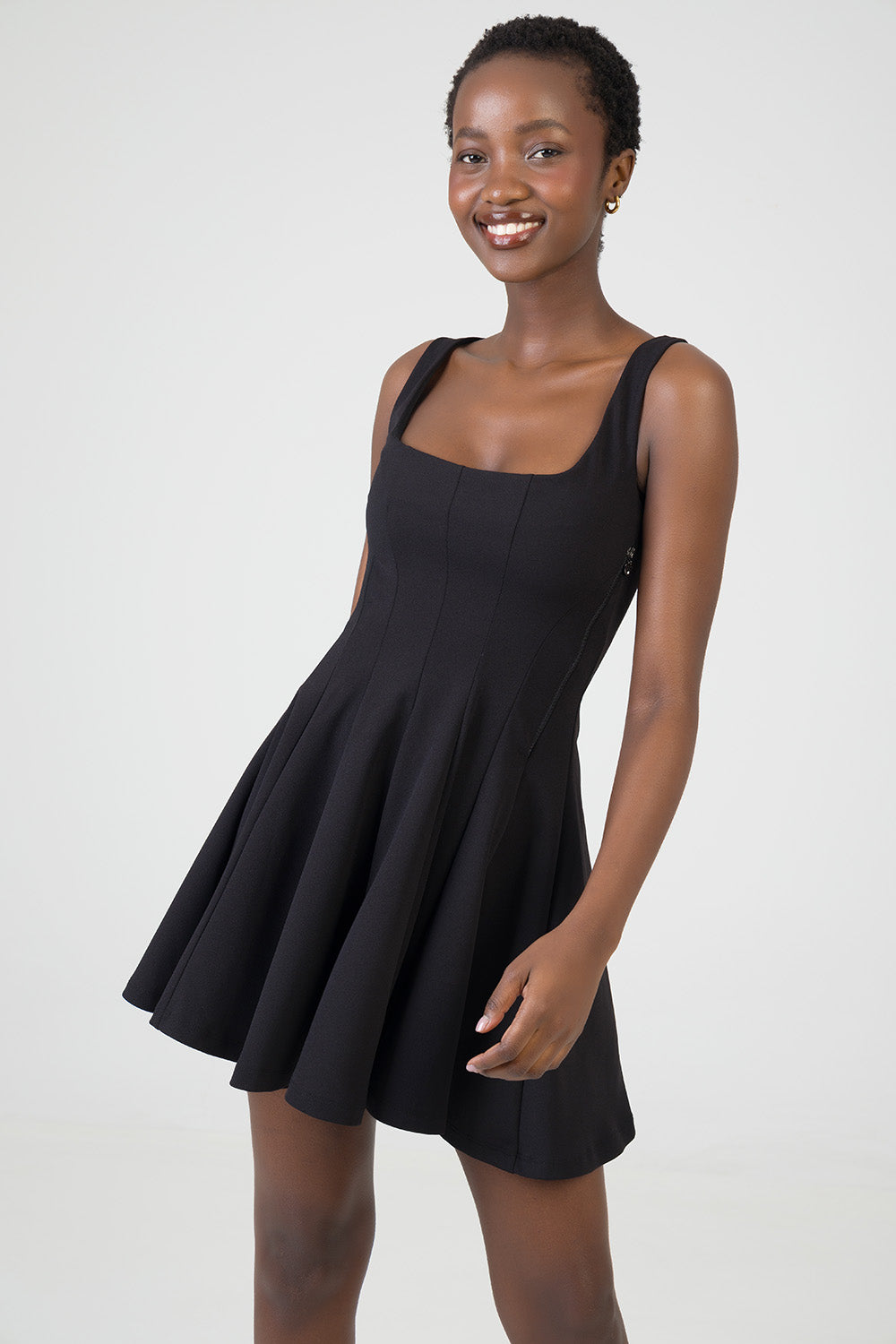 Scoop Neckline Fit & Flare Mini Dress - Black