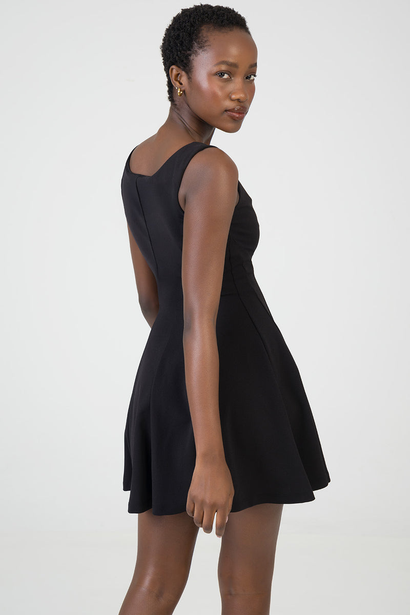 Scoop Neckline Fit & Flare Mini Dress - Black