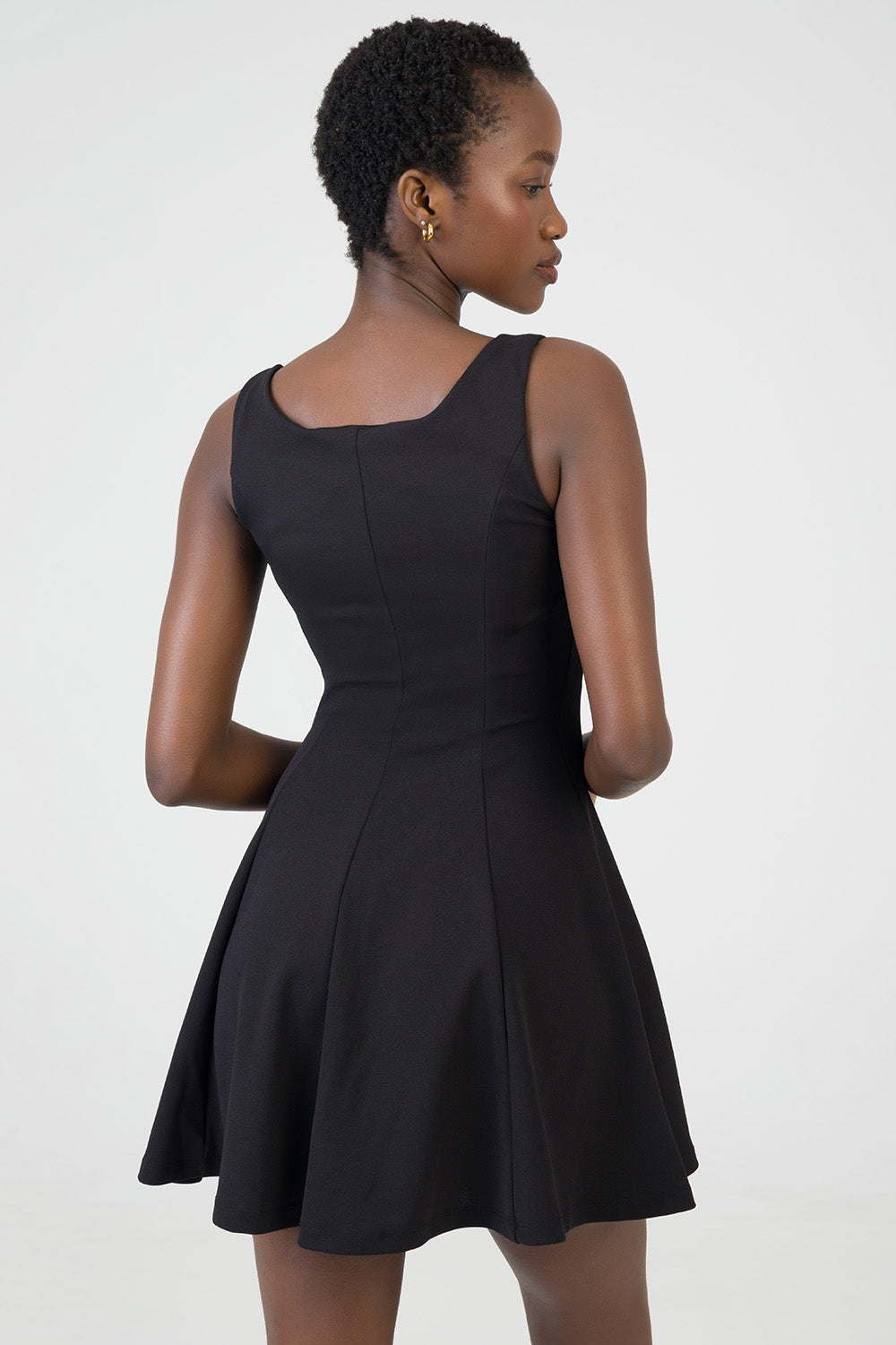 Scoop Neckline Fit & Flare Mini Dress - Black