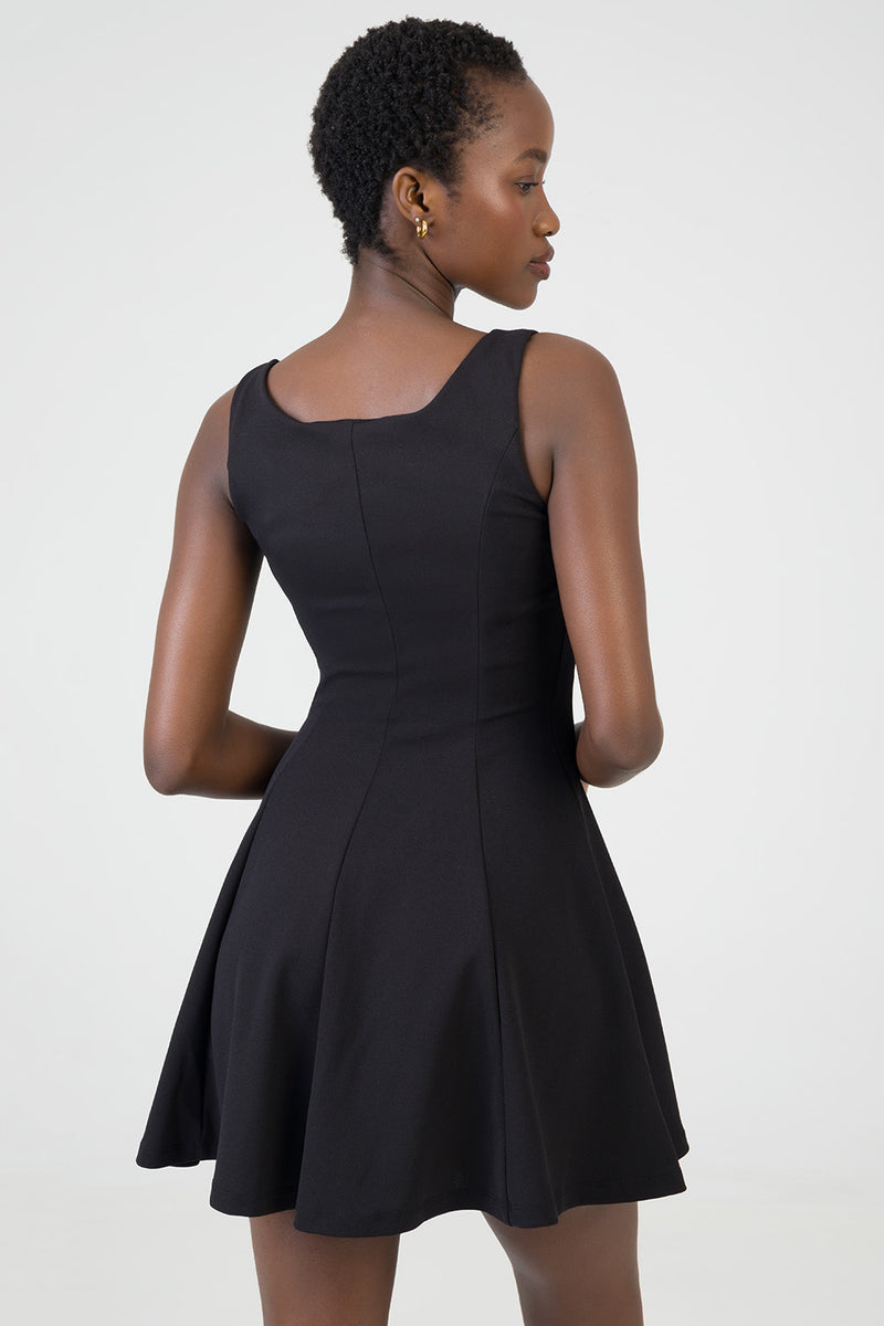 Scoop Neckline Fit & Flare Mini Dress - Black