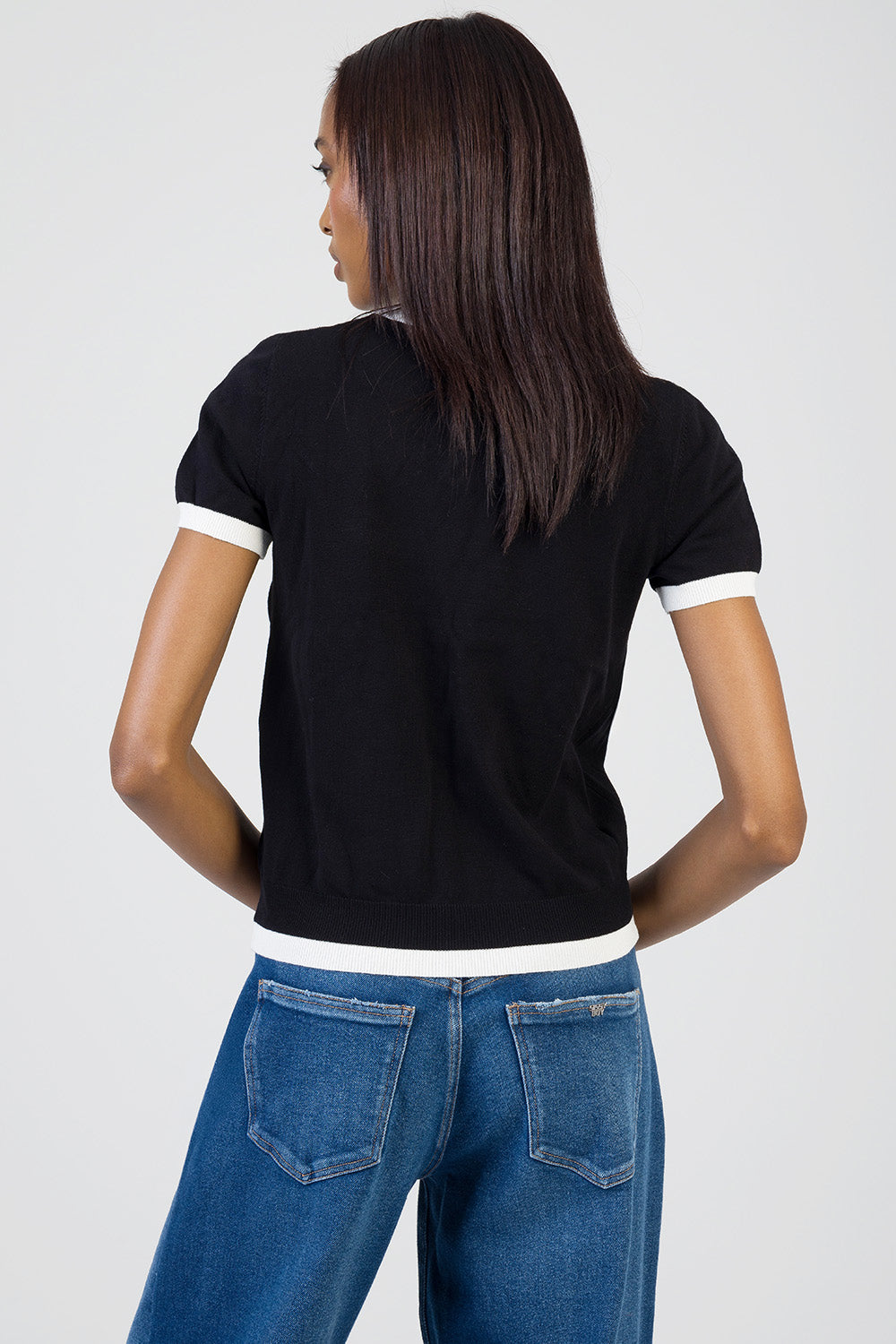 New Obsession Short Sleeve Knitwear Bling Top - Black