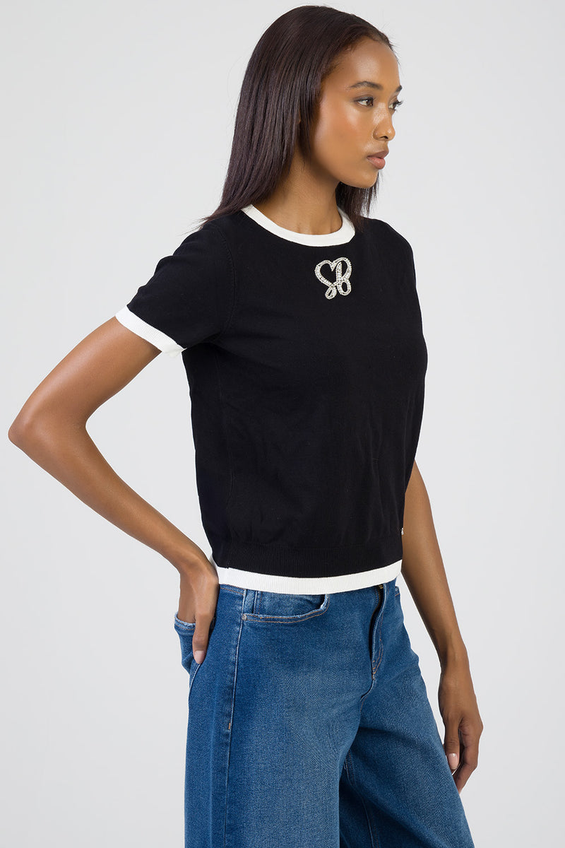 New Obsession Short Sleeve Knitwear Bling Top - Black
