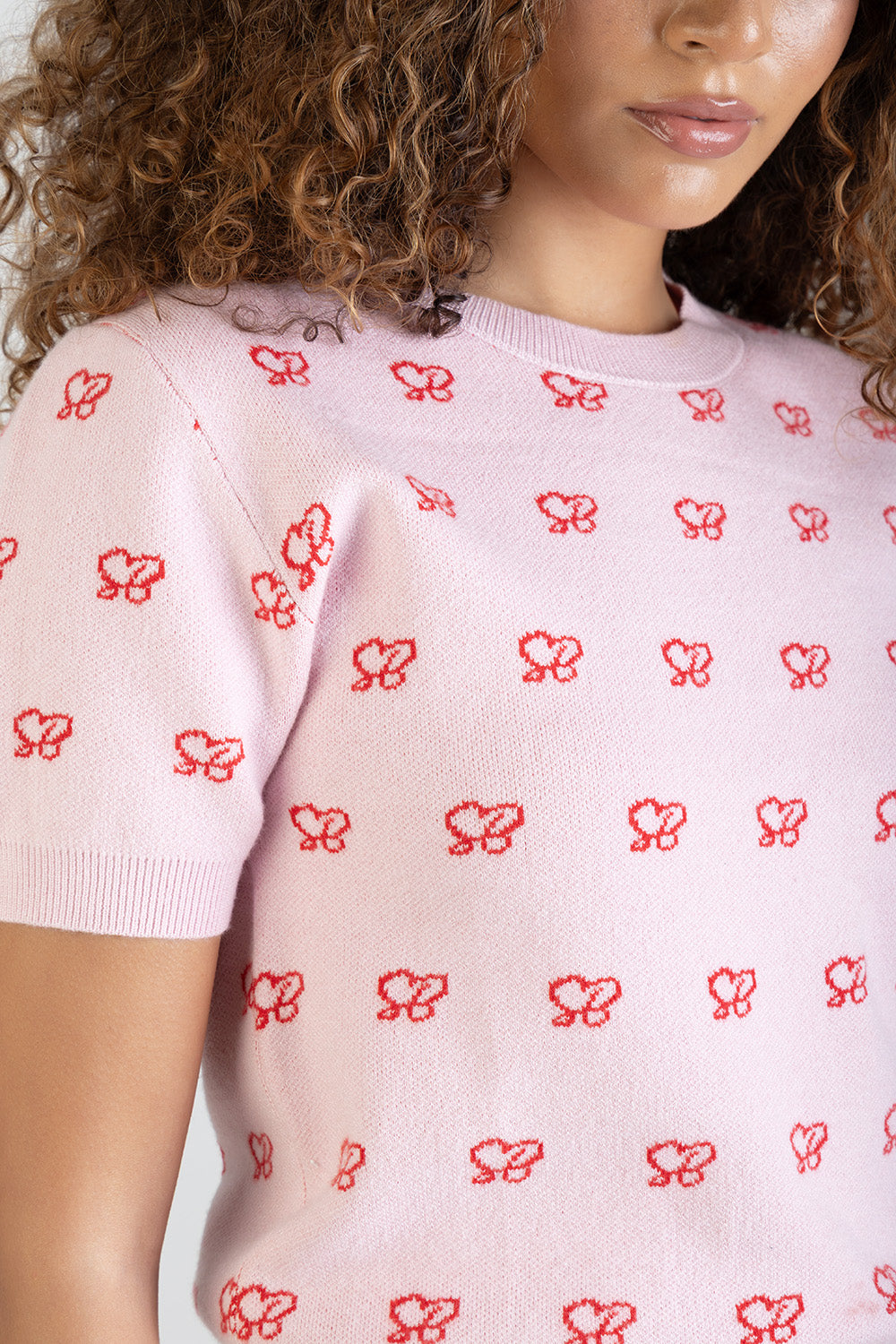 Stolen Hearts Short Sleeve Knitwear Top With Logo - Pink