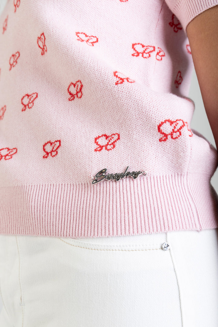 Stolen Hearts Short Sleeve Knitwear Top With Logo - Pink