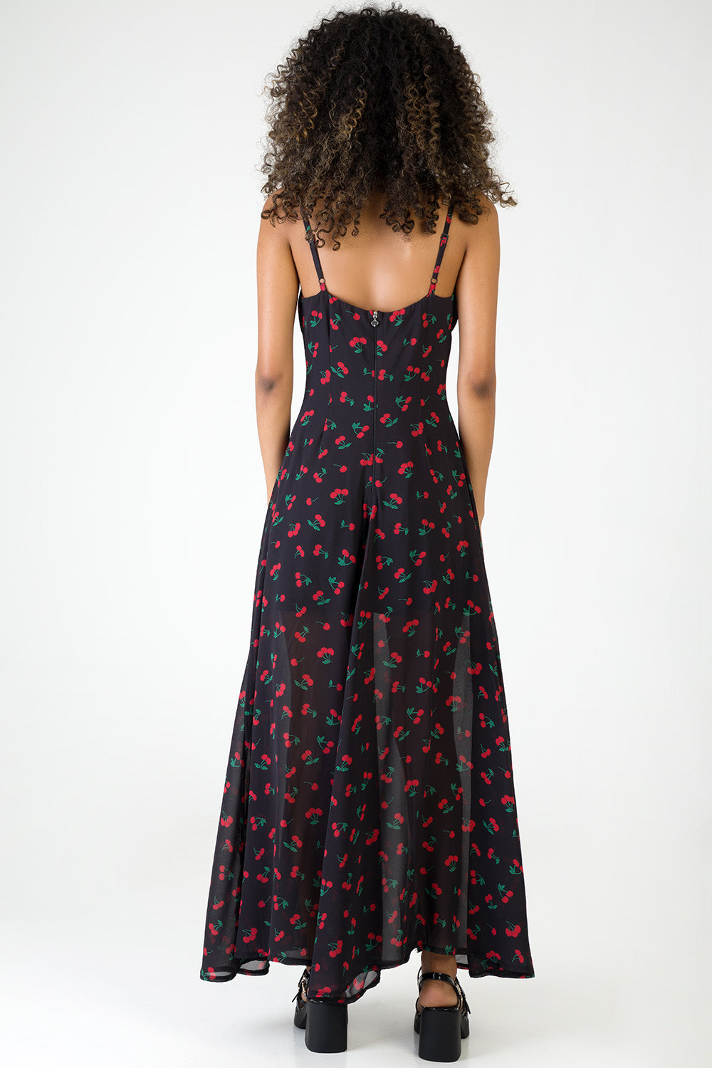 Underbust Cutline & Lace Trim Detail Maxi Dress - Black/Red