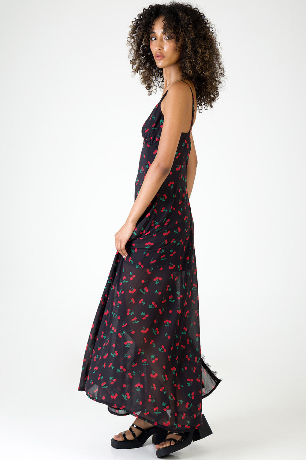 Underbust Cutline & Lace Trim Detail Maxi Dress - Black/Red