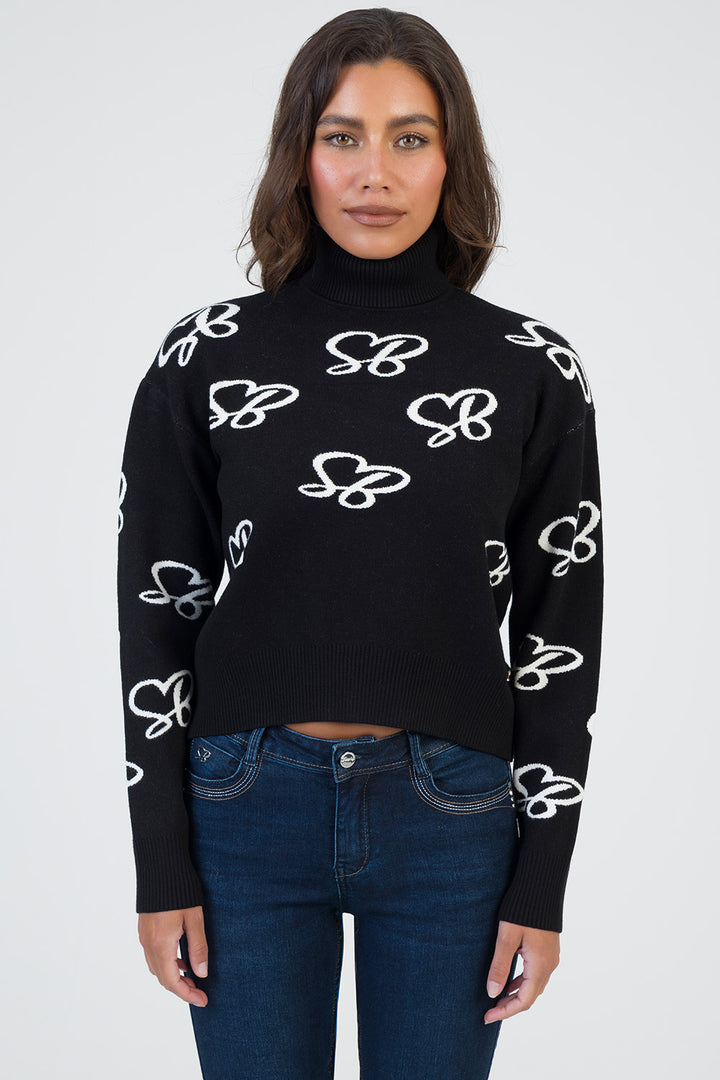 New In Town Oversized Polo Neck Knit Jersey - Black/White