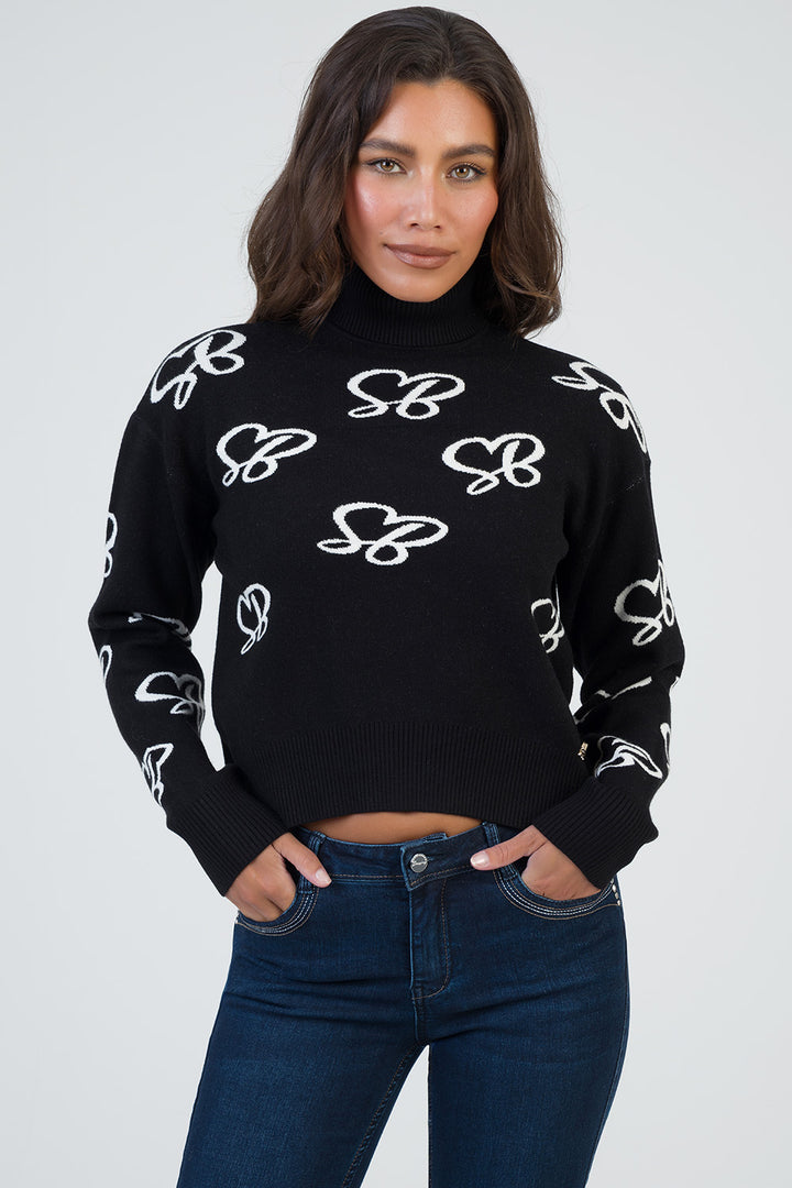 New In Town Oversized Polo Neck Knit Jersey - Black/White