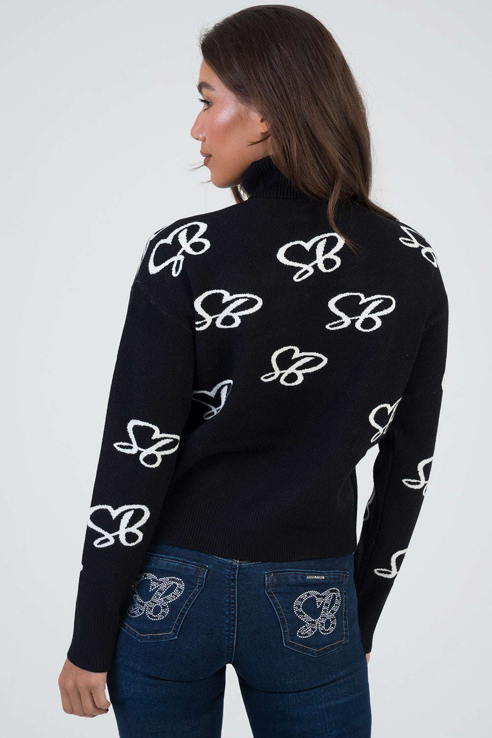 New In Town Oversized Polo Neck Knit Jersey - Black/White