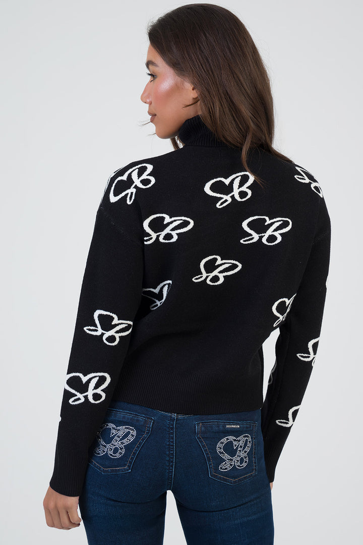 New In Town Oversized Polo Neck Knit Jersey - Black/White