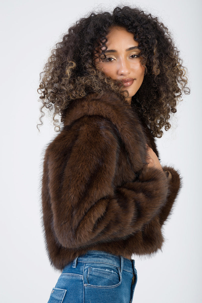 Needing Me Faux Fur Cropped Jacket - Brown