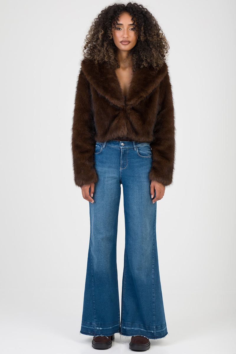 Needing Me Faux Fur Cropped Jacket - Brown