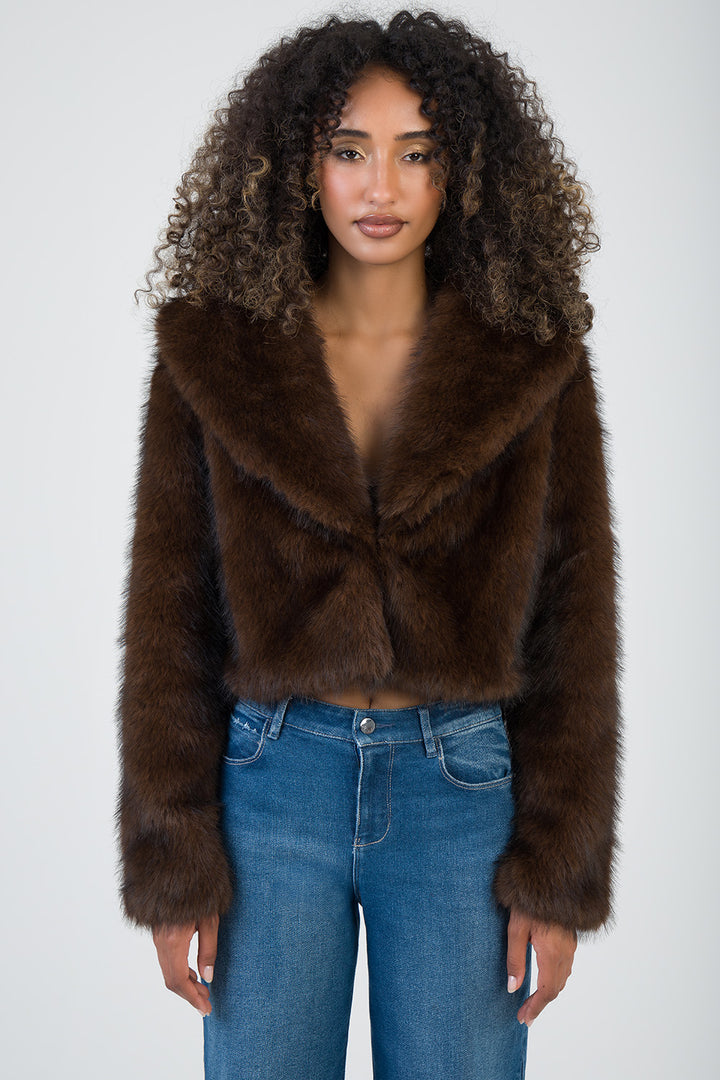 Needing Me Faux Fur Cropped Jacket - Brown