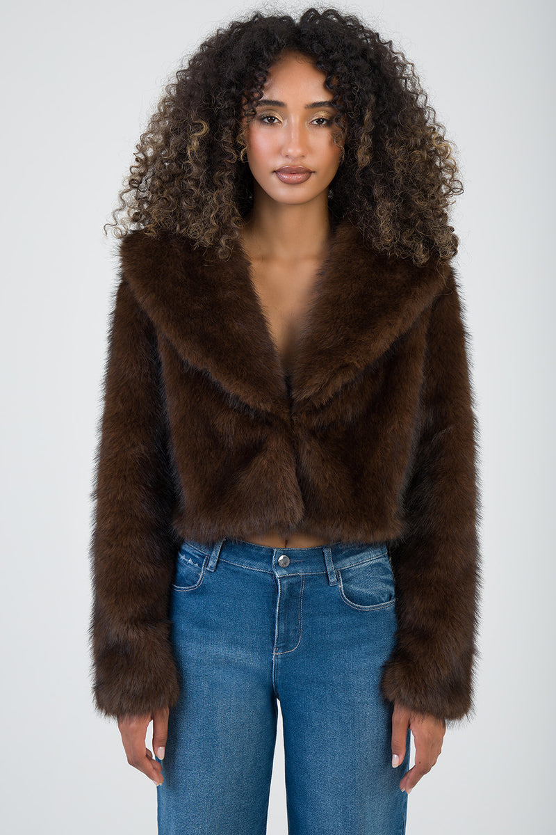 Needing Me Faux Fur Cropped Jacket - Brown