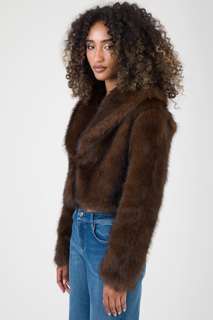Needing Me Faux Fur Cropped Jacket - Brown