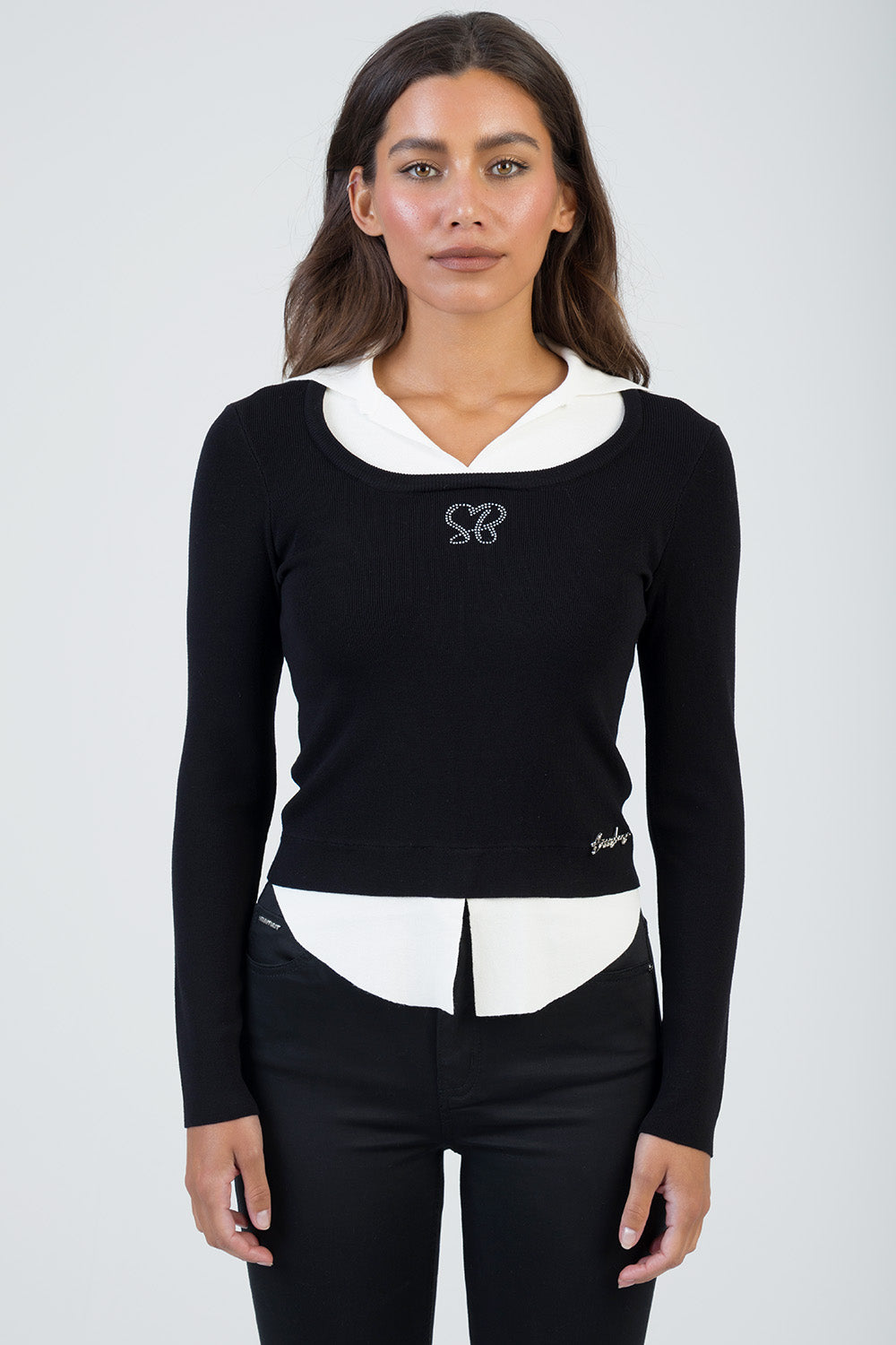 Hot Date: Bling Detail Layered Knit Jersey - Black/White