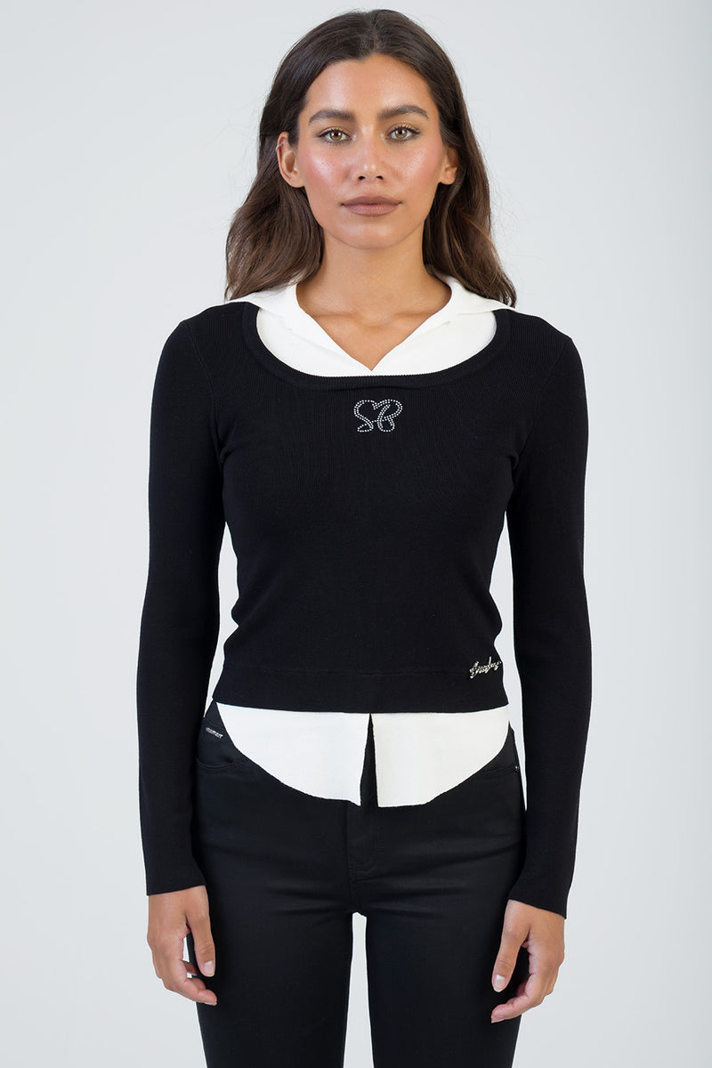 Hot Date: Bling Detail Layered Knit Jersey - Black/White