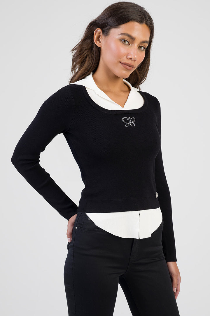 Hot Date: Bling Detail Layered Knit Jersey - Black/White
