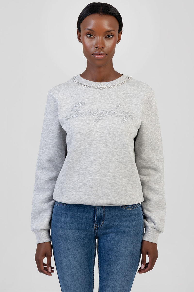 Notice Me Logo Sweat Top With Bling Branding - Grey Melange