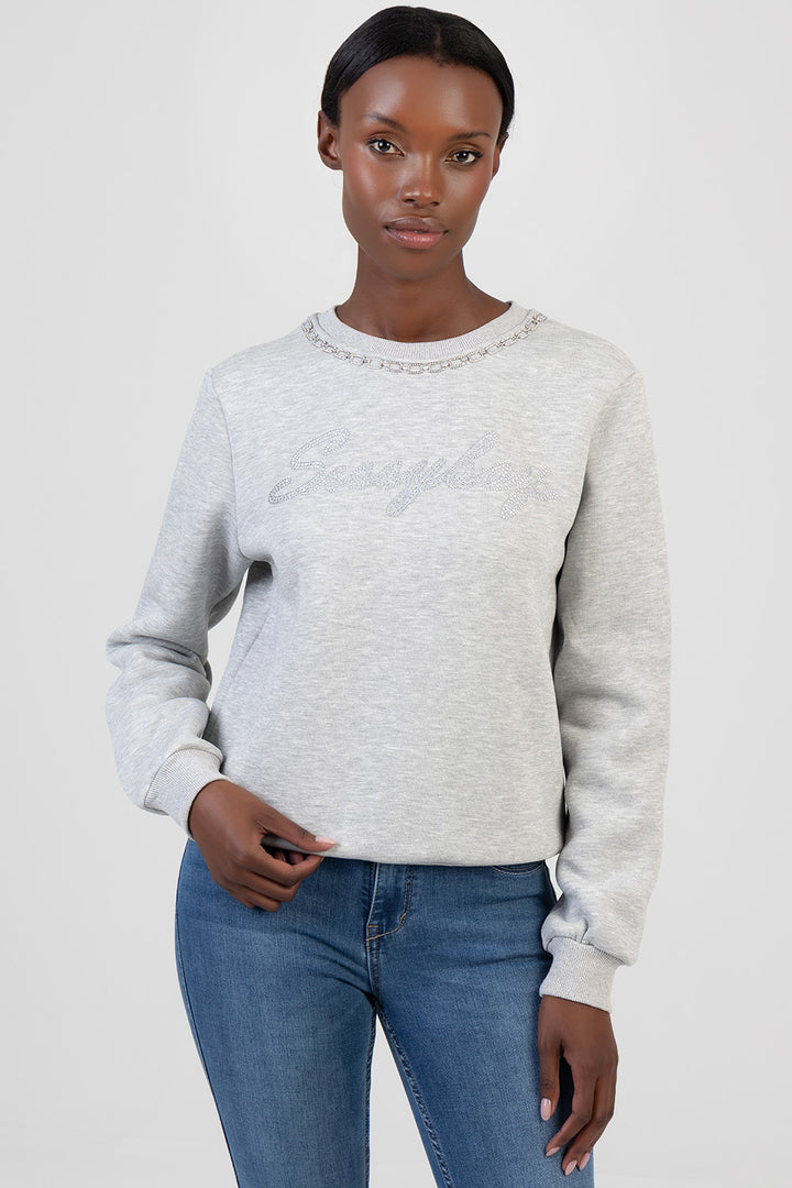 Notice Me Logo Sweat Top With Bling Branding - Grey Melange