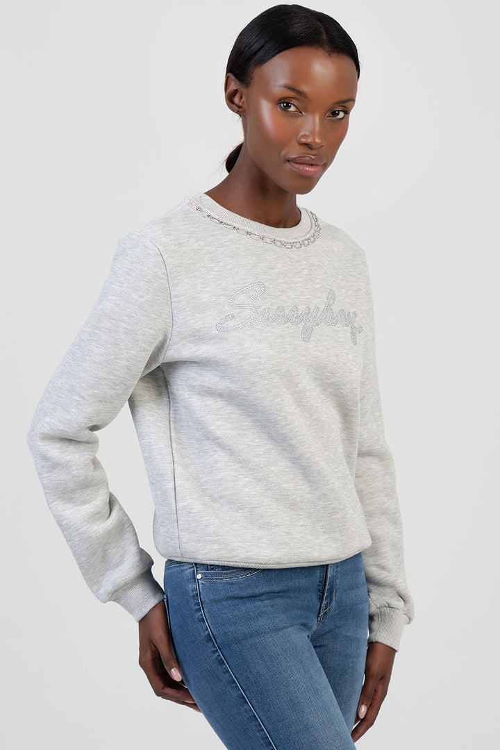 Notice Me Logo Sweat Top With Bling Branding - Grey Melange
