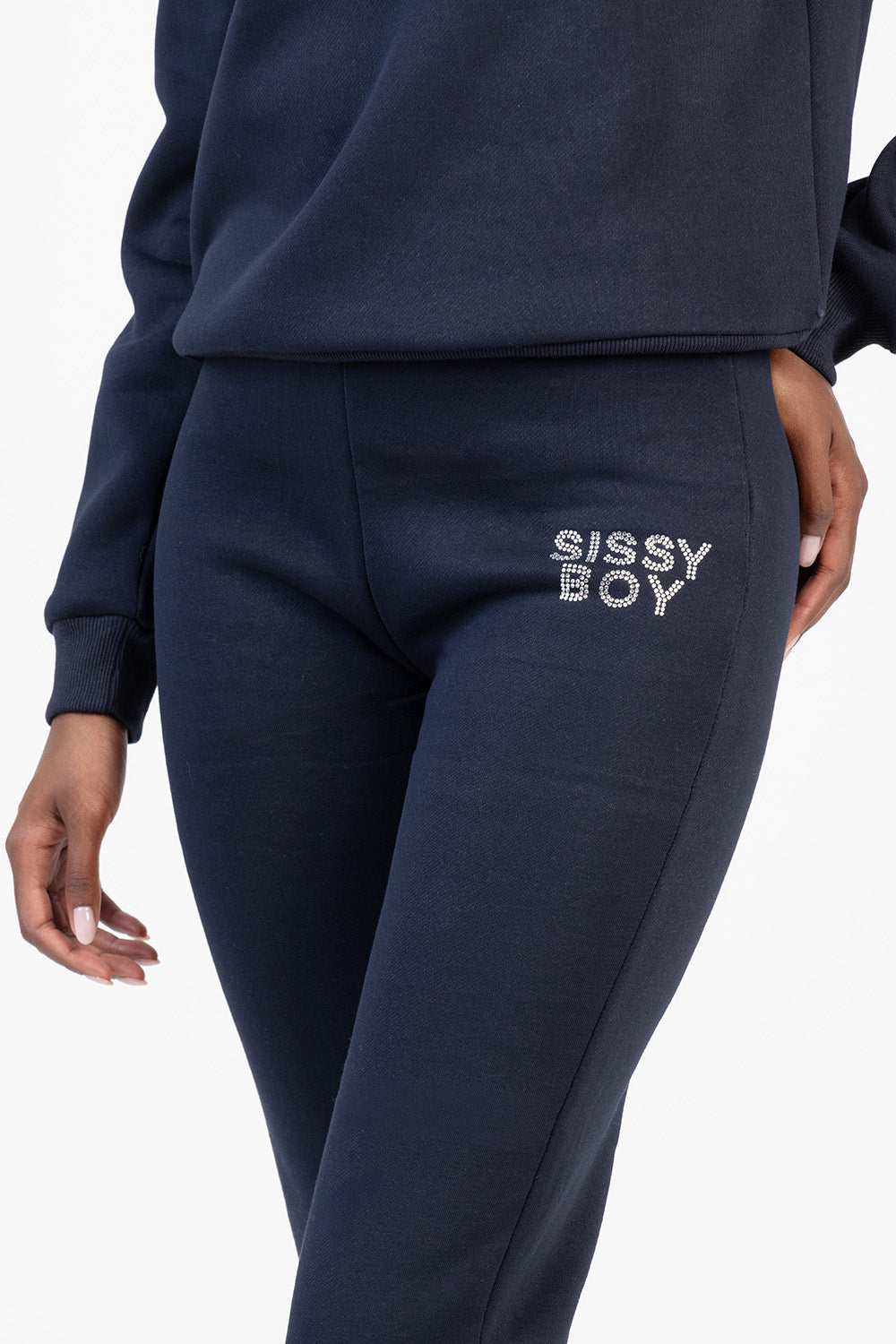 Hard To Forget Bling Detail Athleisure Tracksuit Pants - Navy
