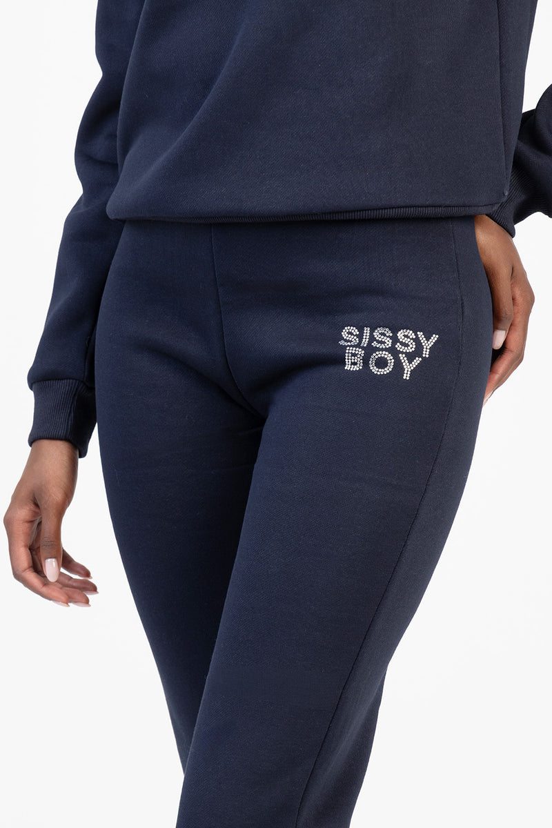 Hard To Forget Bling Detail Athleisure Tracksuit Pants - Navy