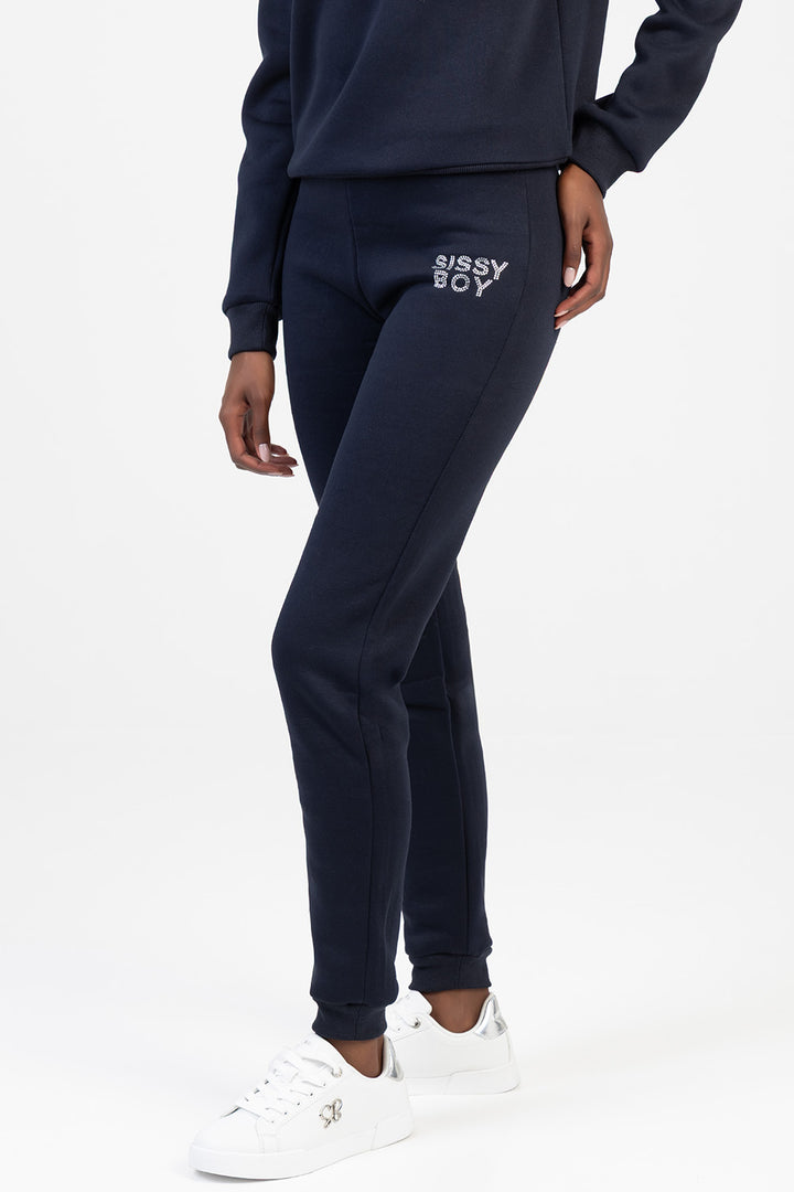 Hard To Forget Bling Detail Athleisure Tracksuit Pants - Navy