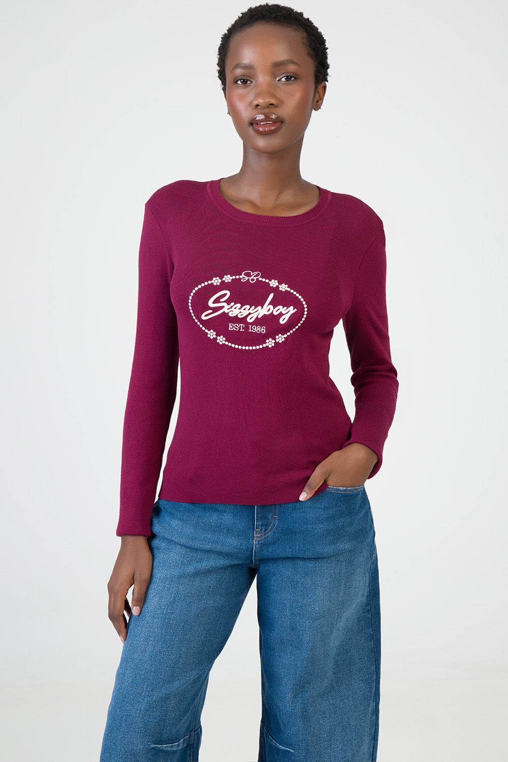 Miss Me Long Sleeve Knit Top - Burgundy
