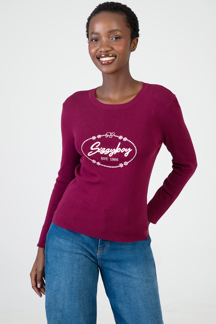 Miss Me Long Sleeve Knit Top - Burgundy