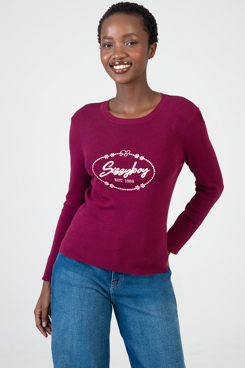 Miss Me Long Sleeve Knit Top - Burgundy