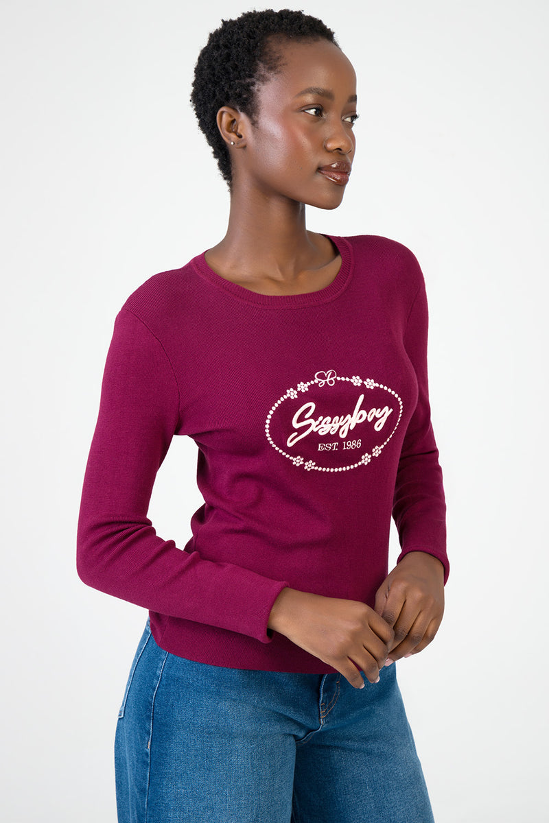 Miss Me Long Sleeve Knit Top - Burgundy