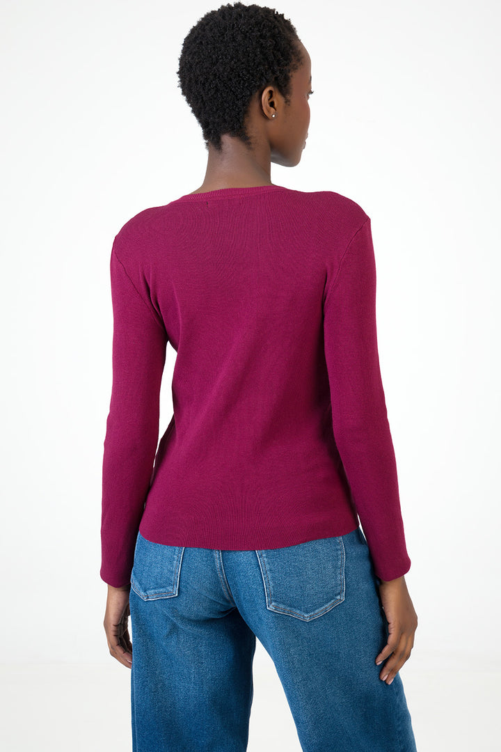 Miss Me Long Sleeve Knit Top - Burgundy