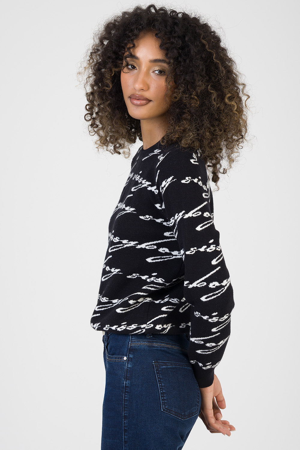 See Me Allover Print Knit Jersey - Black/White