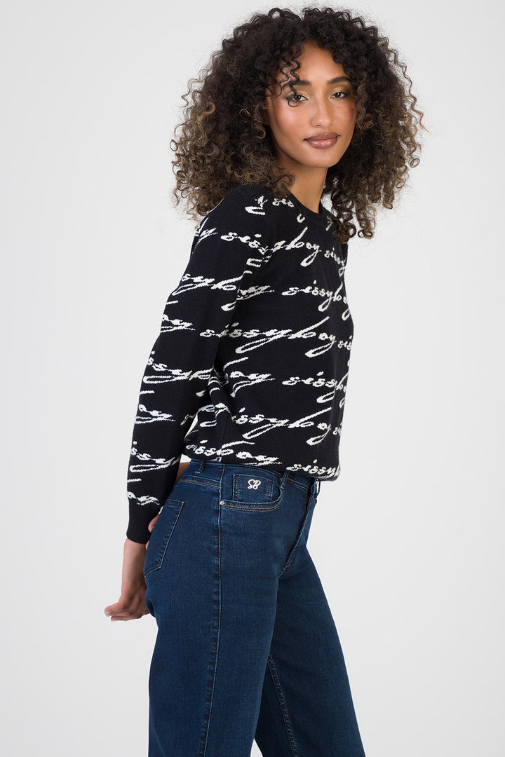 See Me Allover Print Knit Jersey - Black/White