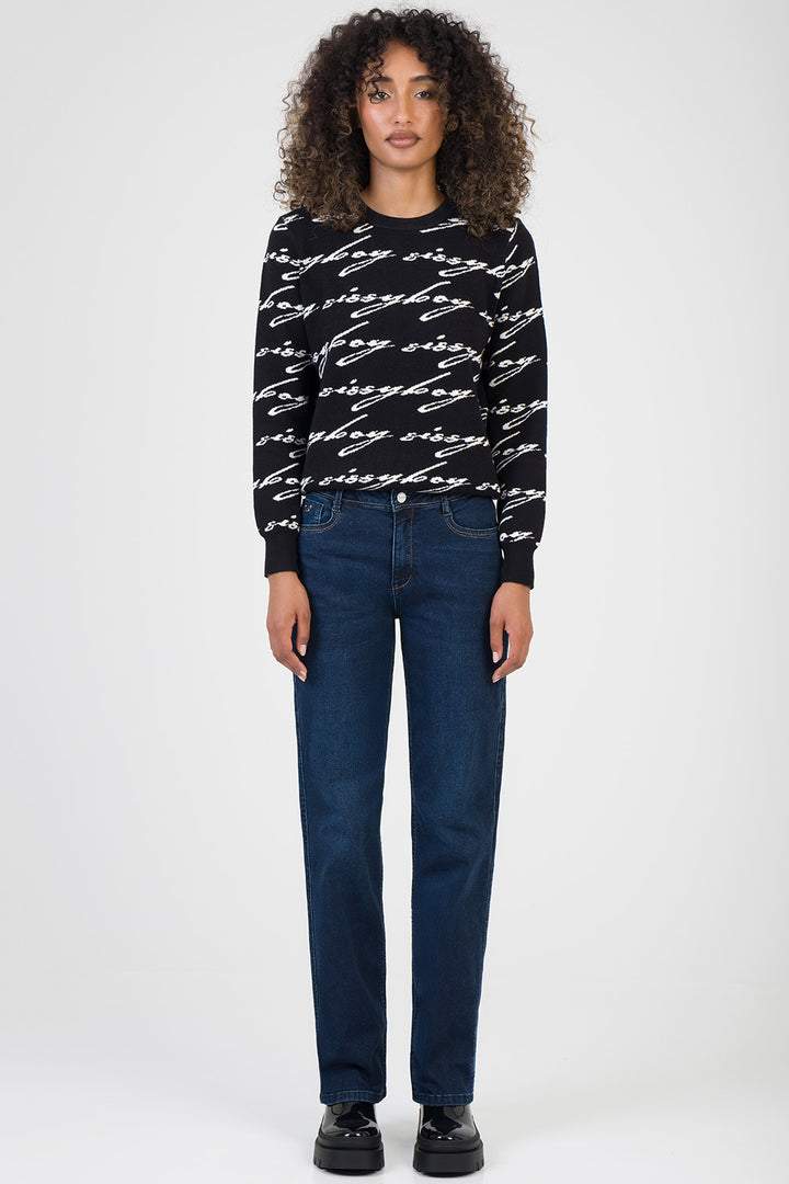 See Me Allover Print Knit Jersey - Black/White