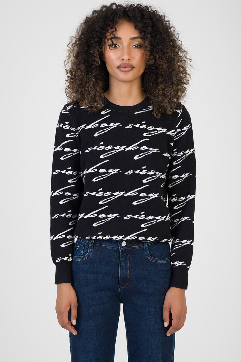 See Me Allover Print Knit Jersey - Black/White