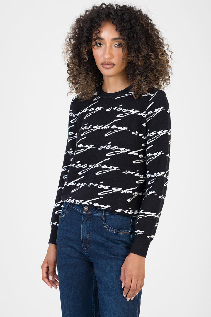 See Me Allover Print Knit Jersey - Black/White