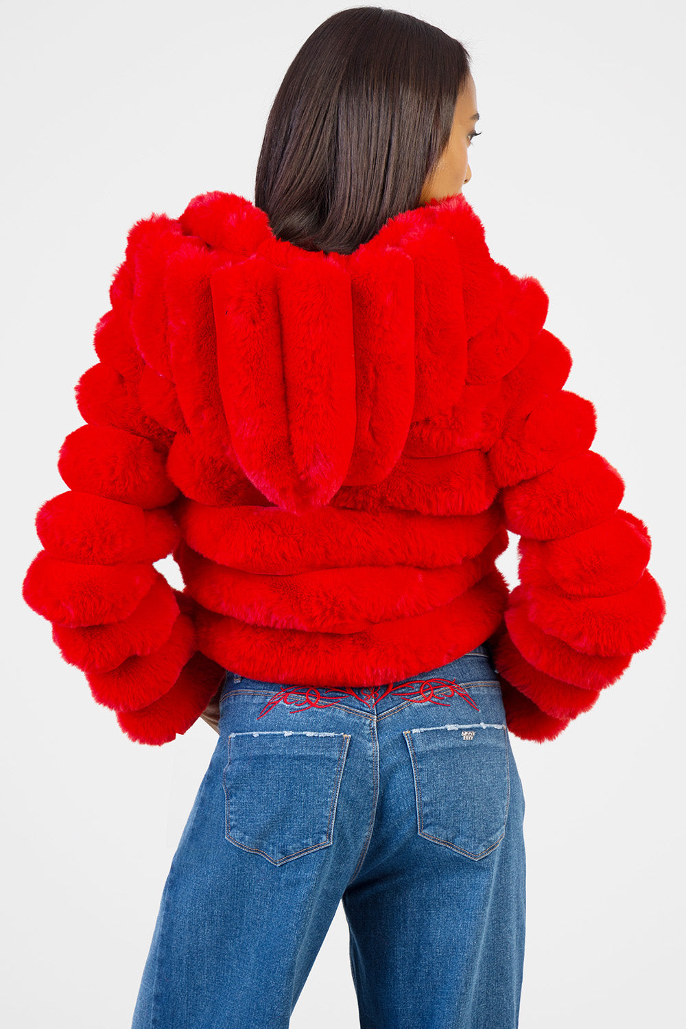 Sweet & Simple Faux Fur Hooded Quilted Jacket - Red