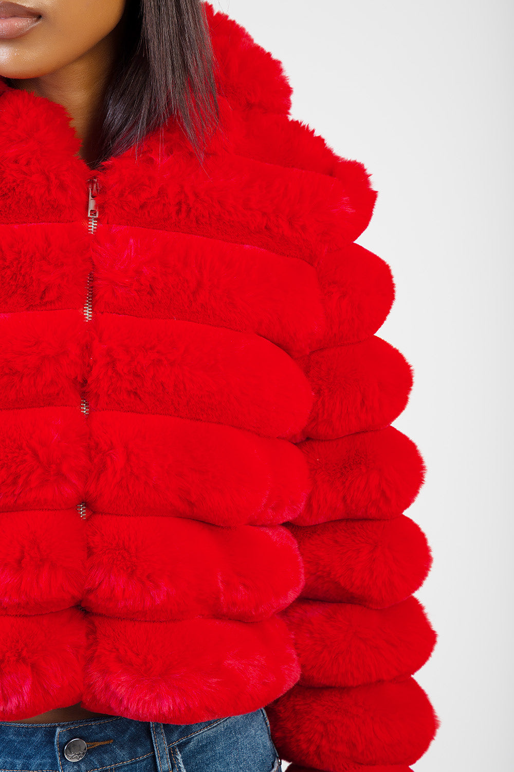 Sweet & Simple Faux Fur Hooded Quilted Jacket - Red