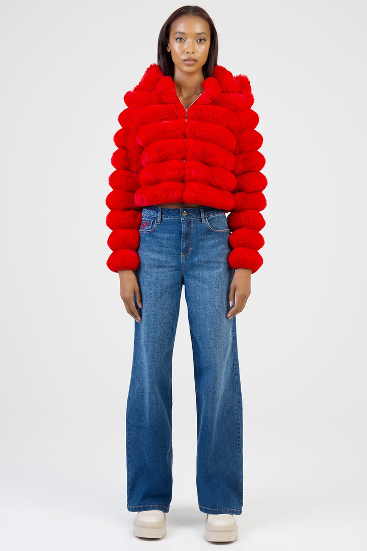 Sweet & Simple Faux Fur Hooded Quilted Jacket - Red