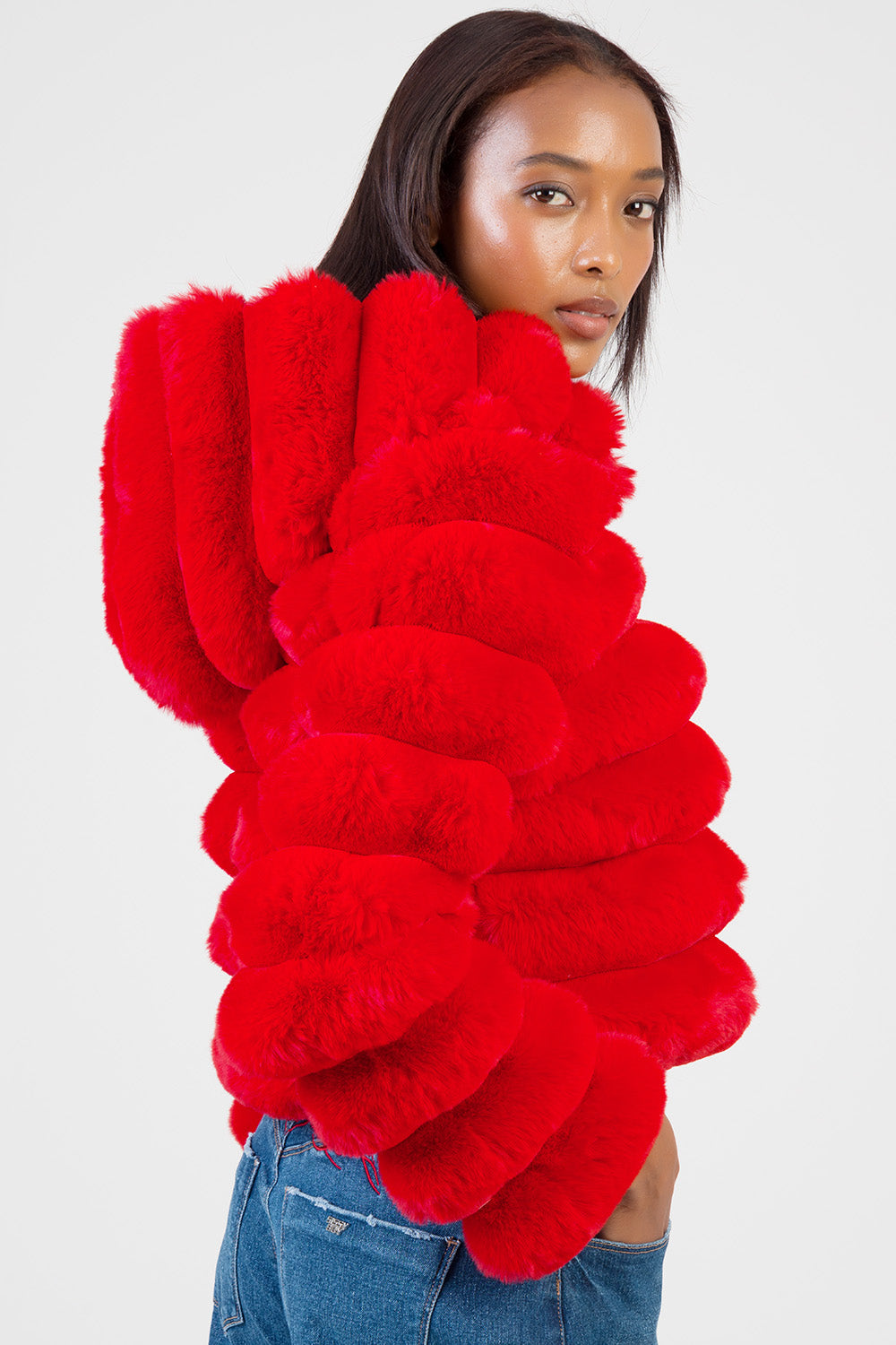Sweet & Simple Faux Fur Hooded Quilted Jacket - Red