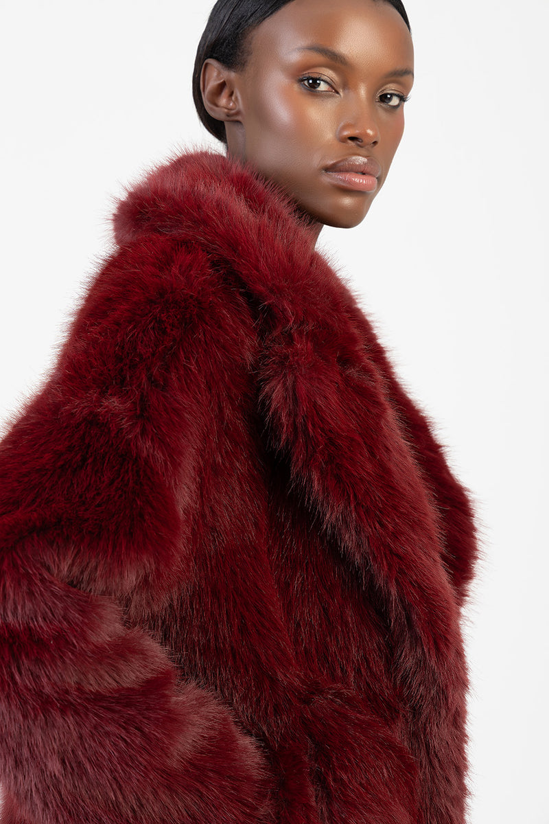 Queen Of Hearts Faux Fur Coat - Burgundy