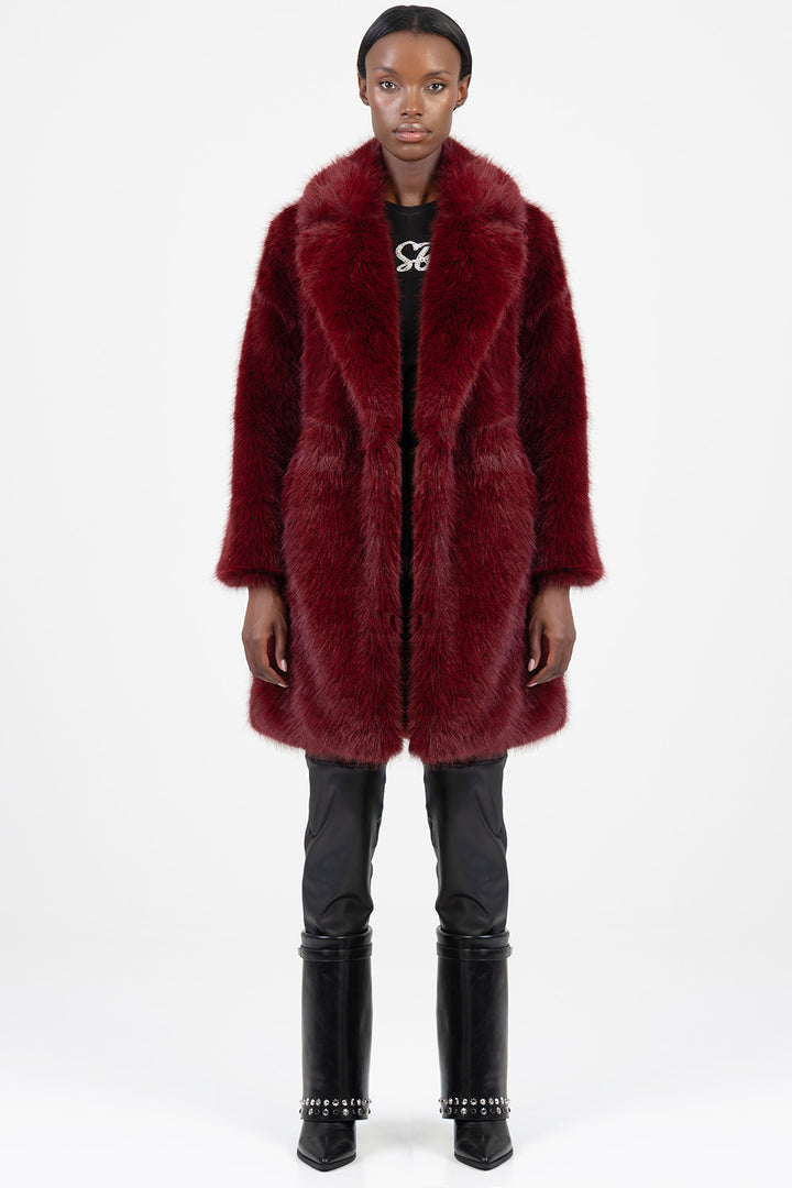 Queen Of Hearts Faux Fur Coat - Burgundy