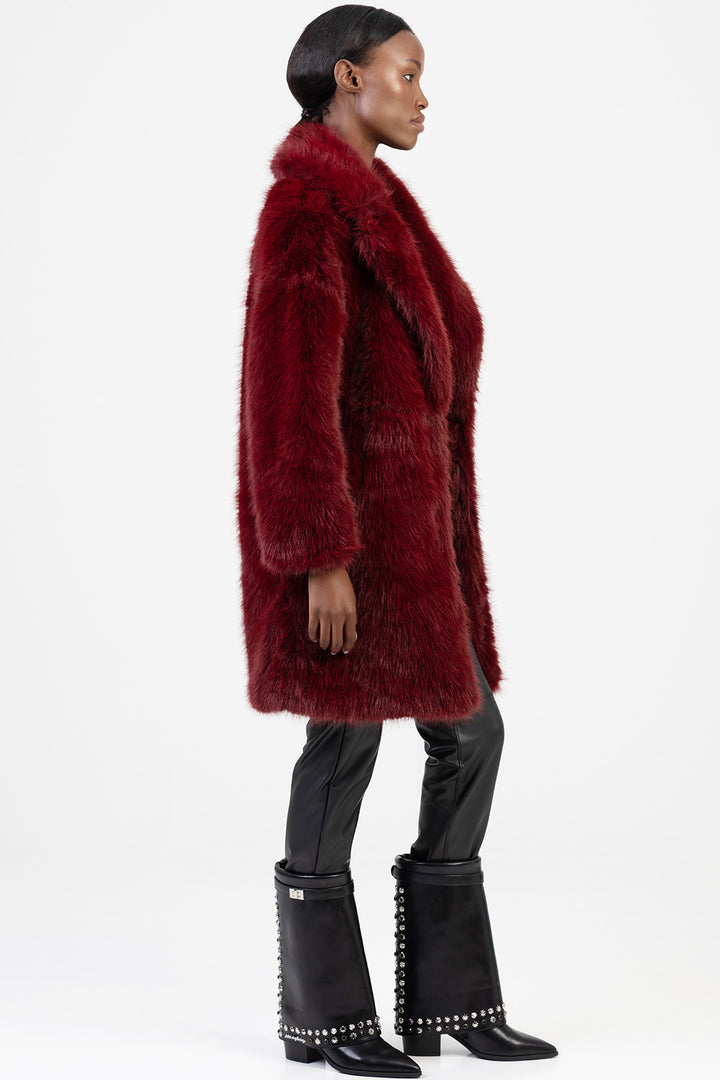 Queen Of Hearts Faux Fur Coat - Burgundy