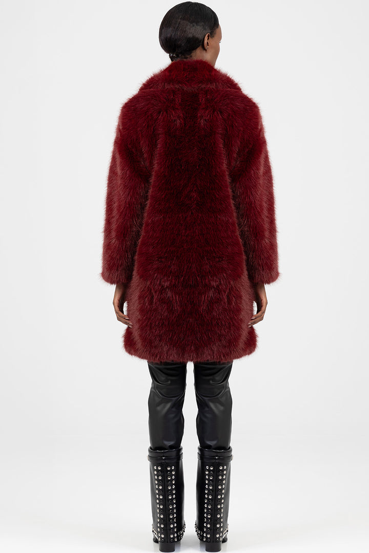 Queen Of Hearts Faux Fur Coat - Burgundy