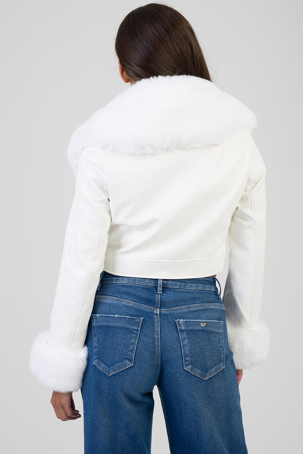 Vikky Faux Fur & Leather Combination Jacket - White